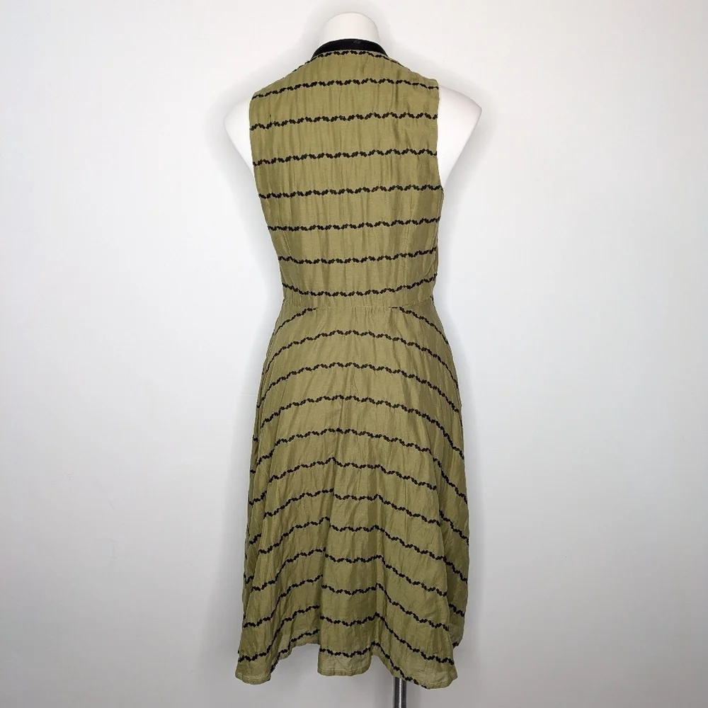 Anthro Postmark Green Black Sleeveless Cotton Ruffle Midi Dress 6 - Picture 5 of 11